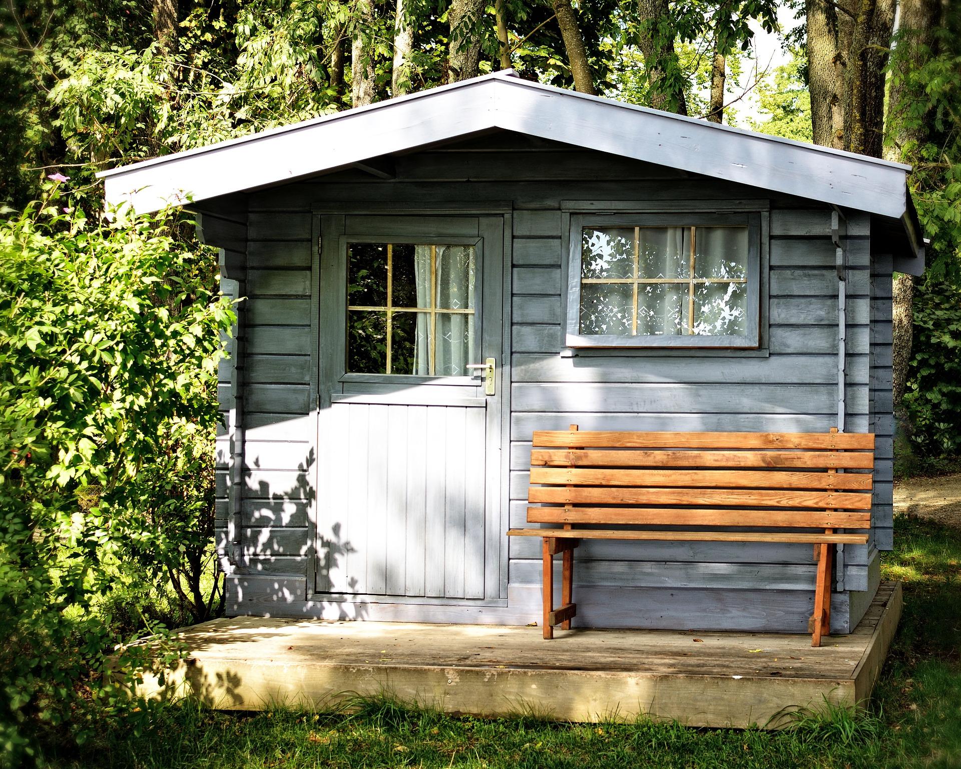 shed with bench in front